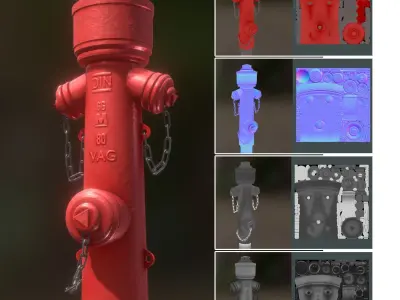 Fire Protection Set with Red Hydrants 3D Model Pack