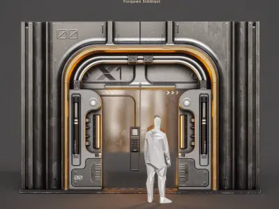 Sci-fi Door X1 PBR Low-poly 3D model