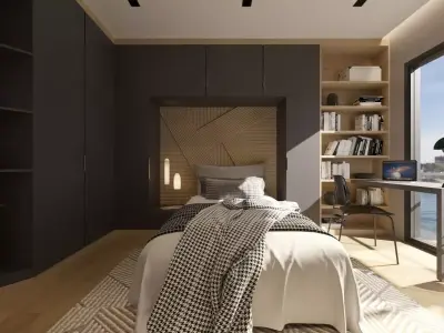 Childroom bedroom with bed and bookshelves Free 3D model