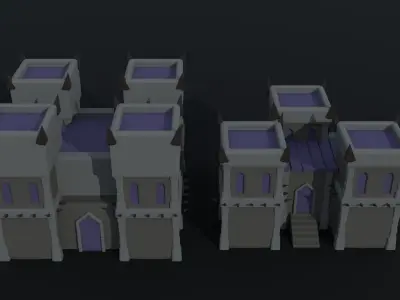 Cartoon dark fantasy city asset Polygonal Style Low-poly 3D model