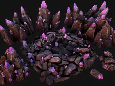 Deposits of Gems and Crystals for Dungeon and Mine Low-poly 3D model