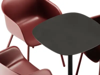 Soft Cafe Table and Fiber Outdoor Armchair by Muuto 3D model