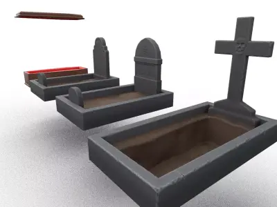 Stylized Graveyard Pack - Coffin Tombstones Set Low Poly Low-poly 3D model