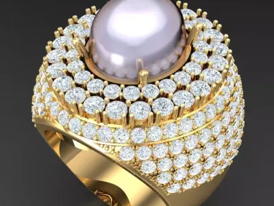 Light Gold Diamond Men Ring 2MR028 3D model