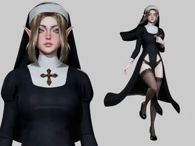 Nun - Game Ready Low-poly 3D model