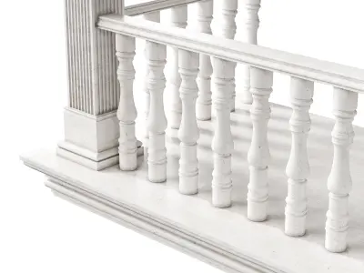 Classic Marble Balcony with Petite Marble Balusters 5 3D model