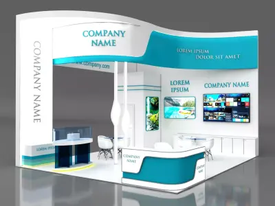 Booth Exhibition Stand Stall 7x6m Height 500 cm 3 Side Open 3D model