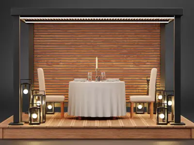 Gazebo Setup V7 - Romantic Evening Dining Pavilion Scene 3D model