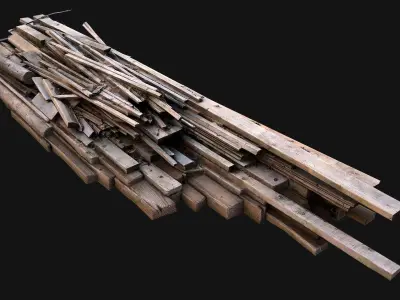 Pile of Planks Boards and Logs Firewood Low-poly 3D model