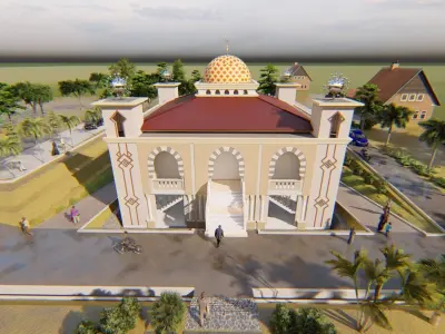 Mosque with garden parking and basement 3D model