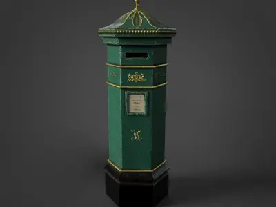 Victorian Street Assets Clock Barrel Postbox Pack Low-poly 3D model