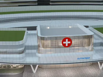 hospital building with  Low-poly 3D model