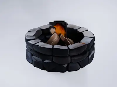 Low Poly Fire Pit - Stylized Outdoor Scene Prop Free 3D model