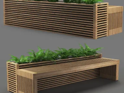bench602 wooden bench with plants 3D model