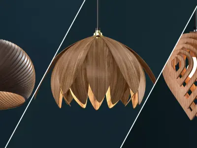 Wooden hanging lamp - three piece 3D model