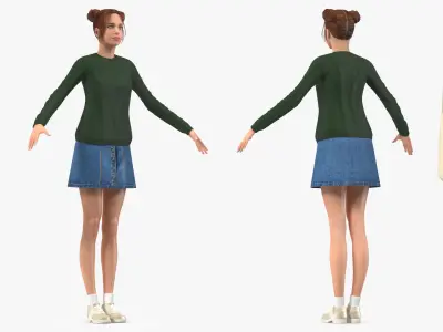 Urban Style Young Woman Rigged for Cinema 4D 3D model