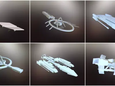 6 Sci-Fi War spaceships Low-poly 3D model