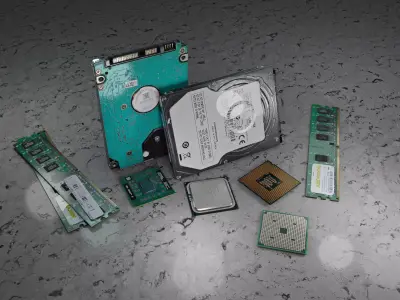 HDD - Processor - RAM Module Low-poly 3D model