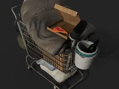 Homeless shopping cart Gameready Prop Low-poly 3D model