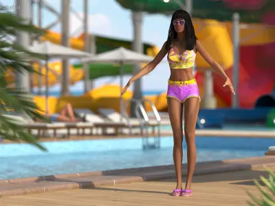 Beach Style Light Skin Young Black Woman Rigged for Modo 3D model