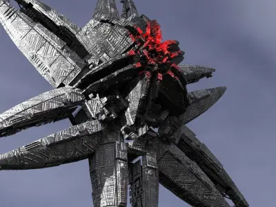 Dark Star Flower Ship design Kitbash  Low-poly 3D model