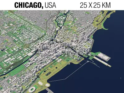 Chicago Illinois USA 25x25km 3D City Map 3D model