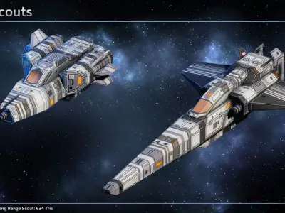 Spaceship Carriers  Fighters Low-poly 3D model