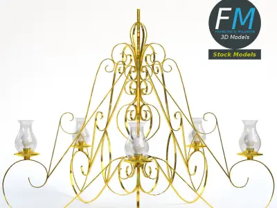 Chandelier gold with candles 3D model