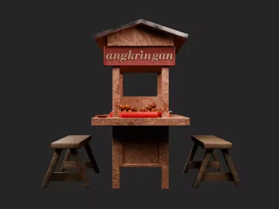 Angkringan Indonesia Street Food cart 3D asset Full Bundle Low-poly 3D model