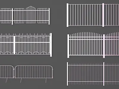 Fence Collection set of metal fences and gates 3D model