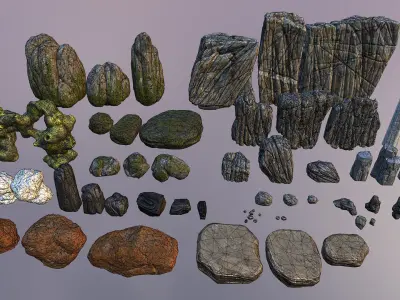 Huge rocks pack Low-poly 3D model