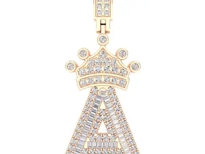 Crown Initial  A to Z  Letter Pendant 3D Model Pack