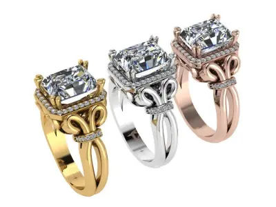 Ring176 gold engagement ring with cushion cut diamond 3D print model