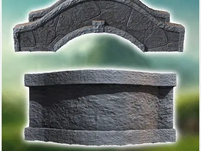 Rounded stone bridge with railing 3 - Medieval Gothic Feudal Old 3D print model