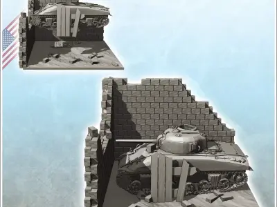 Ruin of Sherman M4 with walls and pieces of wood 4 - World War T 3D print model