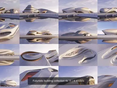 Futuristic building collection 4x 11 3D Model Pack