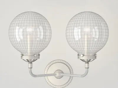 bra bistro globe clear glass double sconce brass 3D model