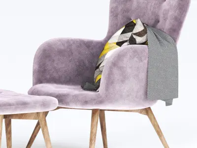 Contemporary Light Pink Fabric Tufted Armchair 3D model