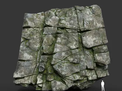 Low poly Mossy Cracked Modular Rock 220106 Low-poly 3D model