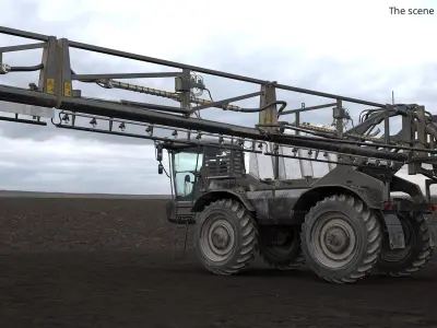  Self-Propelled Crop Sprayer with Folded Boom Black Dirty 