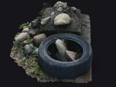 Old Tire Stones Cobblestones Debris Stone Shebang Garbage Trash 3D model