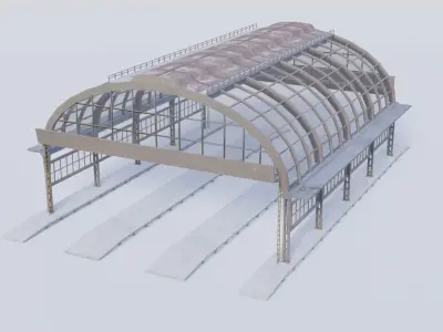 Train platform hall in girder and truss construction Low-poly 3D model