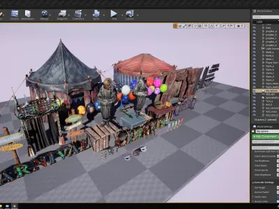 Abandoned carnival circus asset props Low-poly 3D model