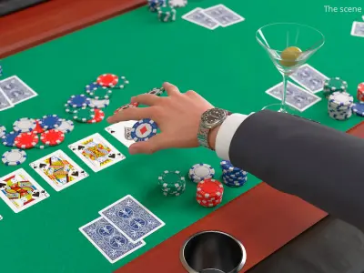 Poker Chips in Businessman Hand 