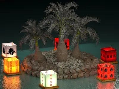 Chinese water lantern with Hawaii coconut tree   3D model