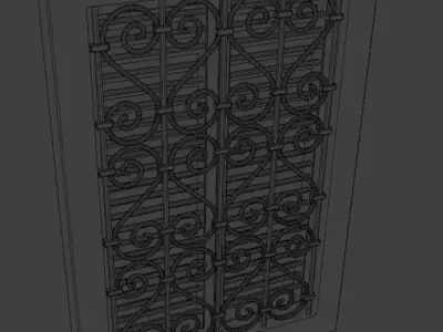 Tunisian Blue Wooden Window with Wrought Iron Swirls Free 3D model
