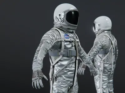 Mercury Navy Mark IV Silver Spacesuit Rigged 3D model
