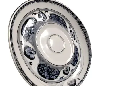 Decorative Blue White Dinner Plate Set Low-poly 3D model