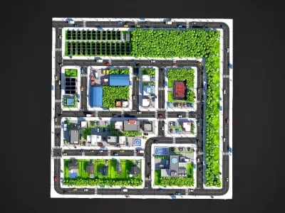 Low Poly Green Energy City  Solar Farm Wind Turbines   Eco-Town  Low-poly 3D model