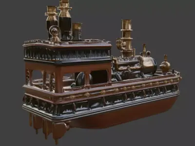 Stylized 3D Steampunk Passenger Riverboat Low-poly 3D model